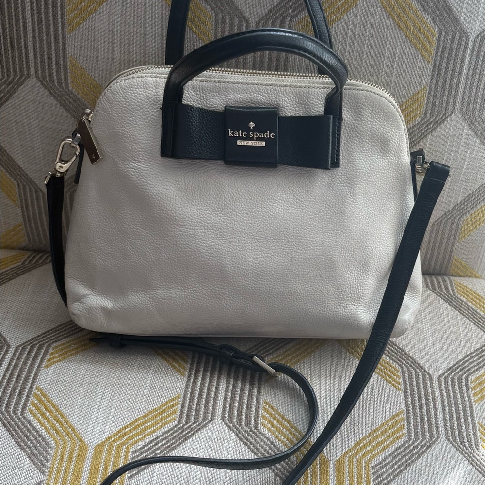 Kate Spade Cream and Black Leather Bow Satchel